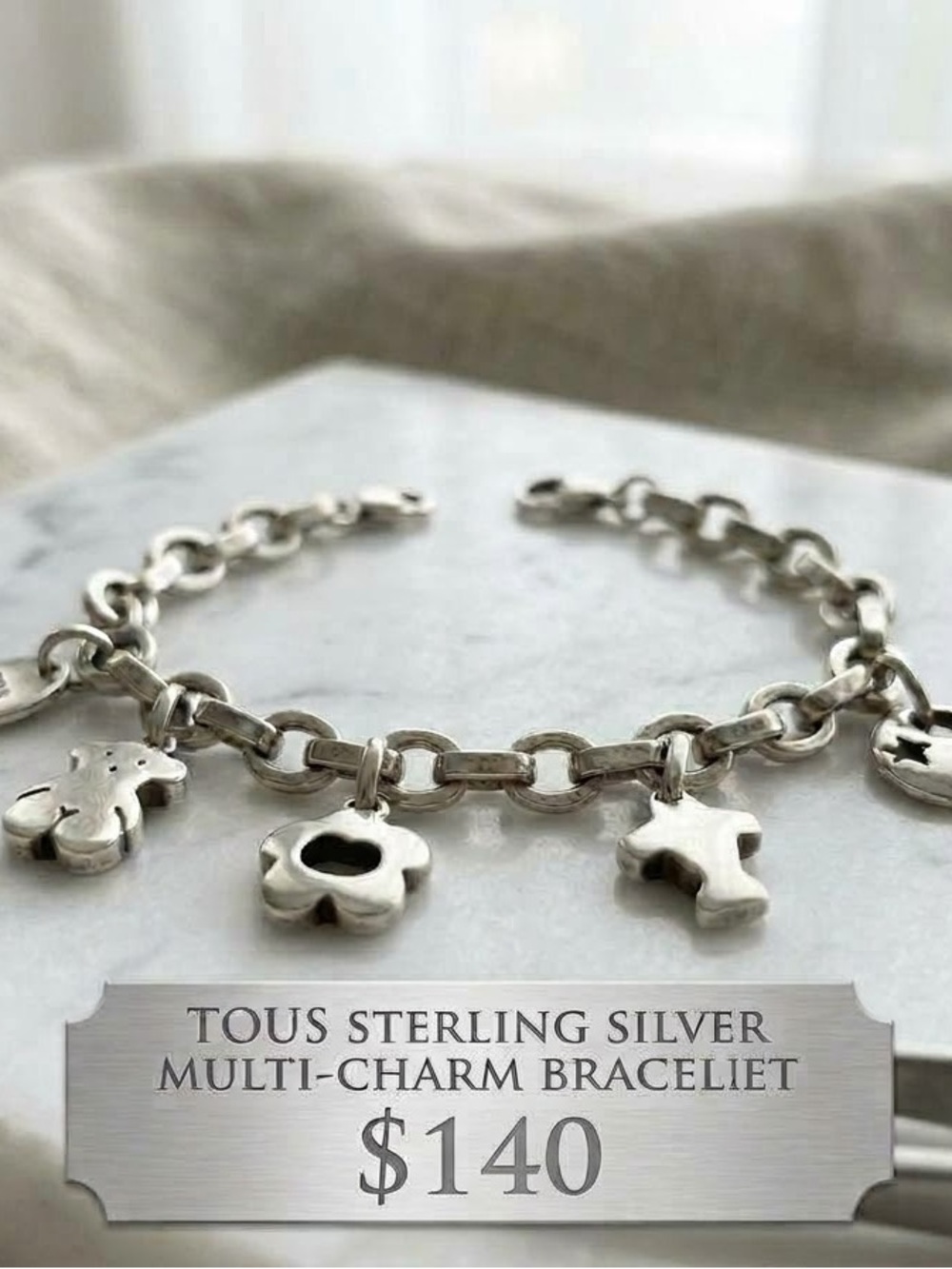TOUS Sterling Silver Charm Link Bracelet - Silver